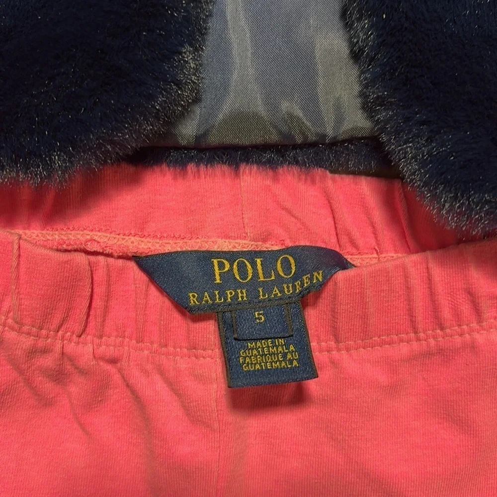 4T/5 Girl outfit Crown & Ivy faux fur vest navy pink Polo Ralph Lauren leggings